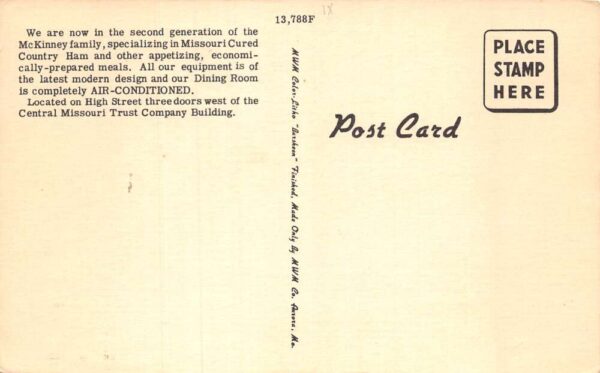 Jefferson City Missouri McKinney Bros Cafe Interior Vintage Postcard AA69140 - Image 2