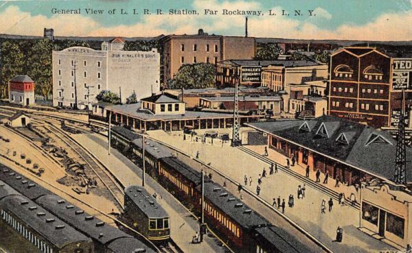 Long Island New York Aerial View Long Island R.R., Far Rockaway Vintage PC U6233