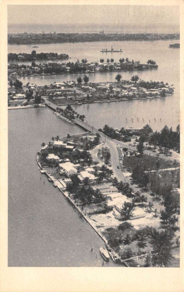Miami Florida Aerial View Of Miami B/W Lithograph Vintage Postcard U6302
