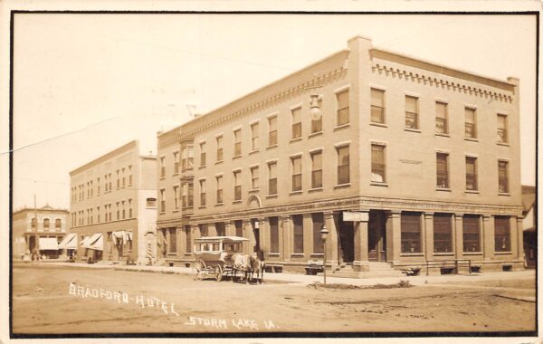 Storm Lake Iowa Bradford Hotel Real Photo Vintage Postcard U6339