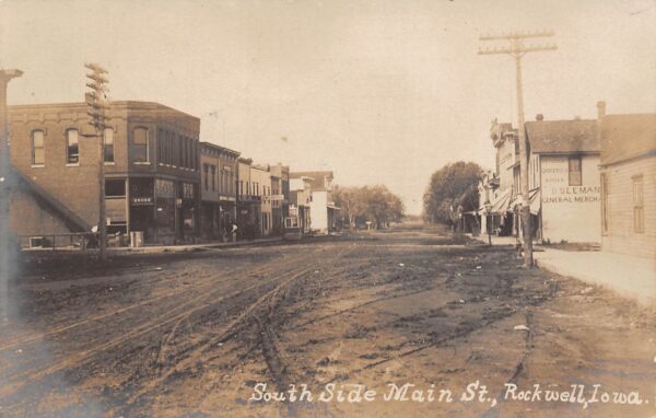 Rockwell Iowa South Side Main Street Real Photo Vintage Postcard U6345