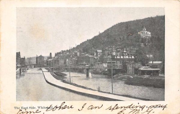 Whitehall New York East Side Of Whitehall B/W Lithograph Vintage Postcard U6363