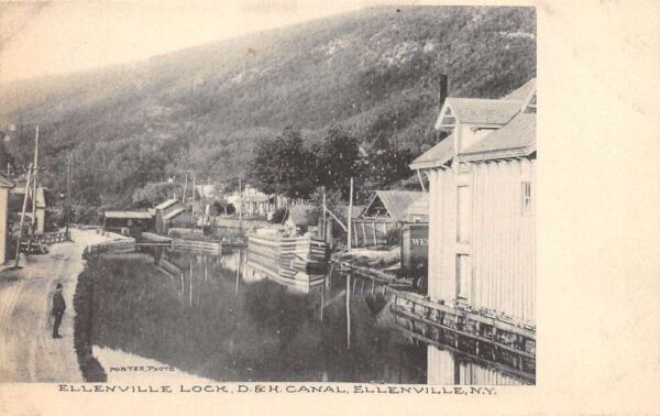 Ellenville New York Ellenville Lock, D. & H. Canal, B/W Lithograph PC U6366