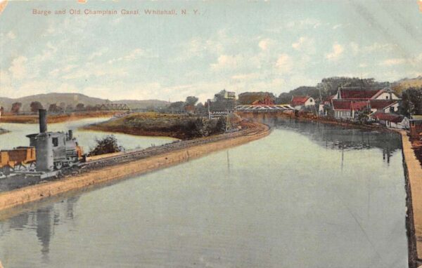 Whitehall New York Barge & Old Champlain Canal Color Lithograph PC U6367