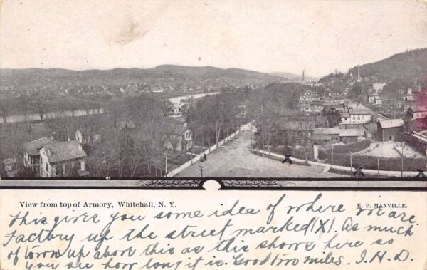 Whitehall New York View From Top Of Armory, B/W Lithograph Vintage PC U6368