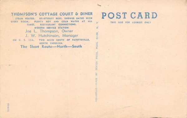 Fayetteville North Carolina Thompson's Cottage Court, Diner, Multi-View Linen PC U6378 - Image 2