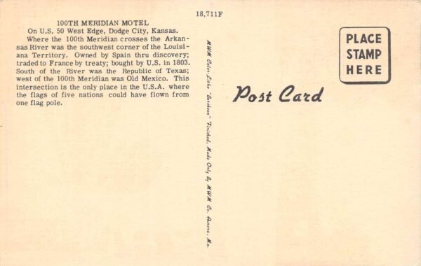 Dodge City Kansas 100th Meridian Motel Multi-View Linen Vintage Postcard U6385 - Image 2