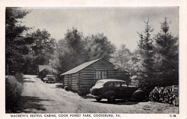 Cooksburg Pennsylvania MacBeth's Restful Cabins, Cook Forest Park, Vintage PC U6391