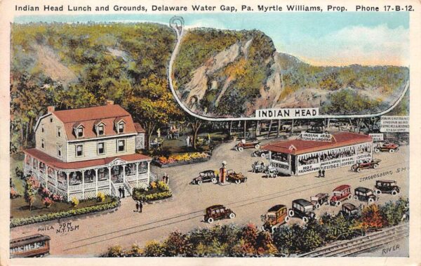 Delaware Water Gap Pennsylvania Indian Head Lunch Shop & Gap Inn White Border PC U6420