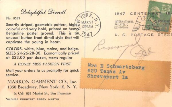 New York City Markon Garments Ladies Fashion Clothing Adv Real Photo PC AA69203 - Image 2