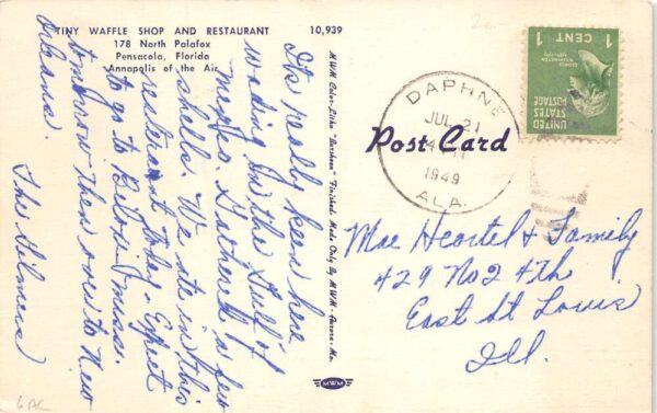 Pensacola Florida Tiny Waffle Shop and Restaurant Vintage Postcard AA69216 - Image 2