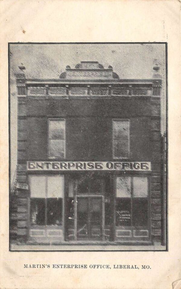 Liberal Missouri Martin's Enterprise Office, B/W Lithograph Vintage PC U6448