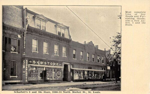 St. Louis Missouri Scharlott's 5 & 10 Cent Store Lithograph Vintage PC U6450