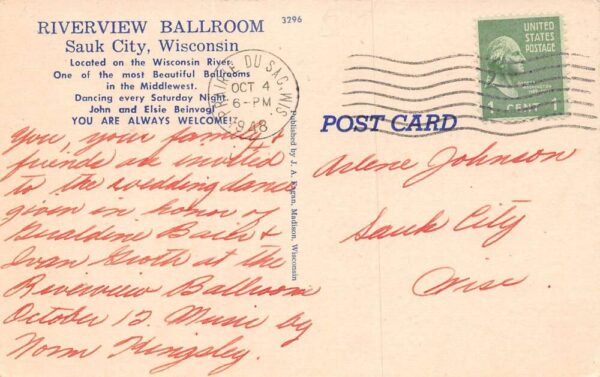 Sauk City Wisconsin Riverview Ballroom Multi-View Linen Vintage Postcard U6459 - Image 2