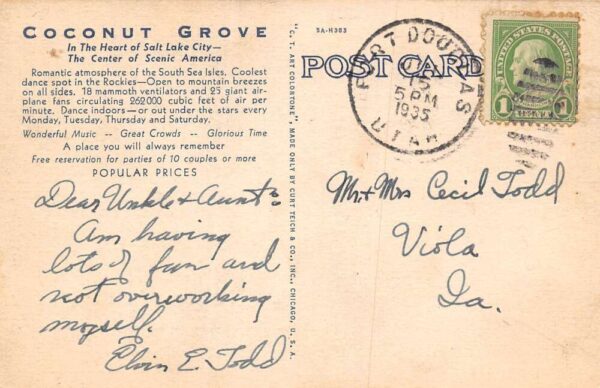 Salt Lake City Utah Coconut Grove Night Club Multi-View Linen Vintage PC U6460 - Image 2