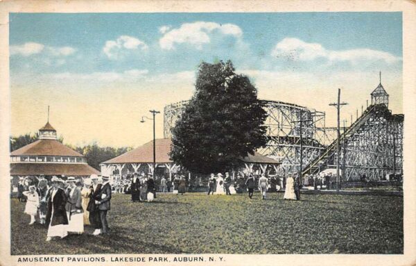 Auburn New York Lakeside Park Amusement Pavilions White Border Vintage PC U6462