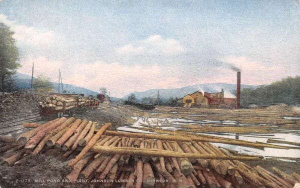 Johnson New Hampshire Johnson Lumber Co. Mill Pond, Plant Color Lithograph PC U6473