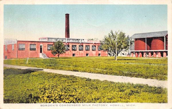 Howell Michigan Borden's Condensed Milk Factory White Border Vintage PC U6493