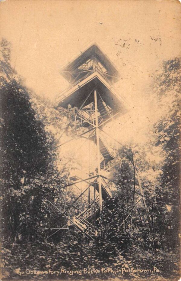 Pottstown Pennsylvania Ringing Rocks Prk. Observatory Sepia Tone Lithograph PC U6496