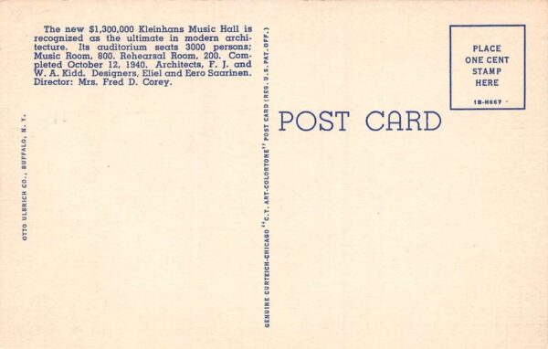 Buffalo New York Kleinhans Music Hall Multi-View Linen Vintage Postcard U6499 - Image 2