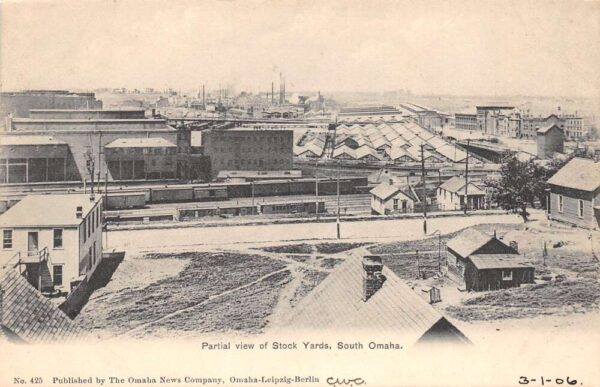 South Omaha Nebraska Partial View Of Stock Yards B/W Lithograph Postcard U6505