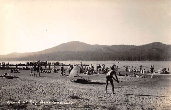 Big Bear Lake California Beach Scene At Big Bear Lake Real Photo Postcard U6519