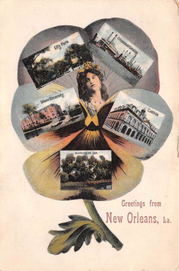 New Orleans Louisiana Greetings From Louisiana Multi-View Lithograph PC U6528