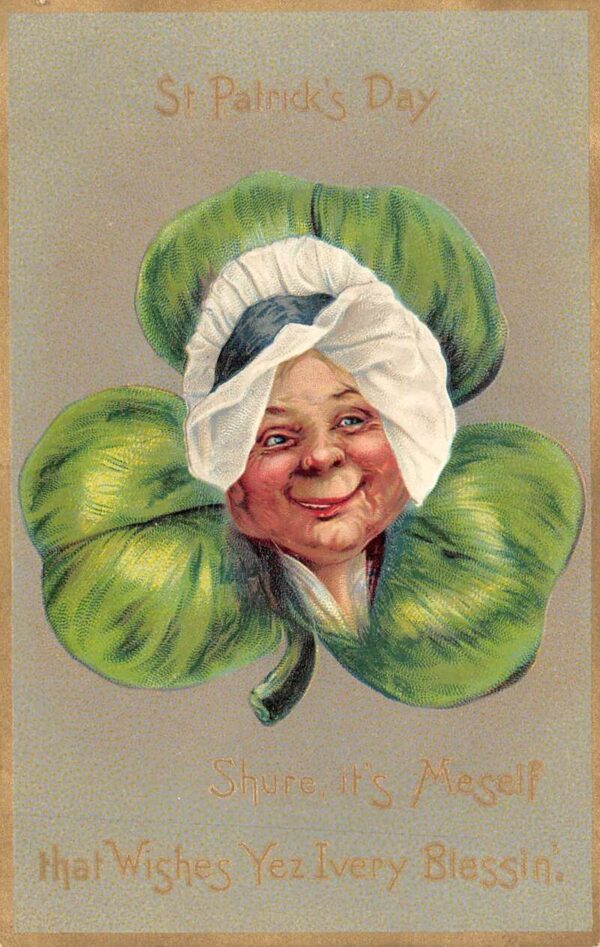 St. Patrick's Day Wishes Woman & Clover, Raphael Tuck Published PC U6536
