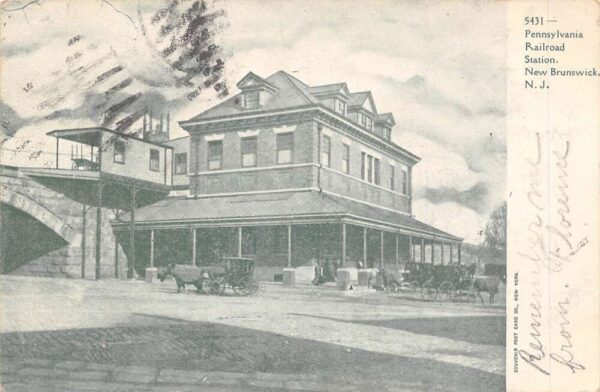 New Brunswick New Jersey Pennsylvania R.R. Station B/W Lithograph PC U6537