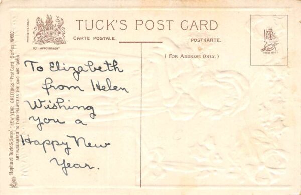 New Year's Greetings Girl W/ Flowers & Holly Border, Tuck Published PC U6538 - Image 2