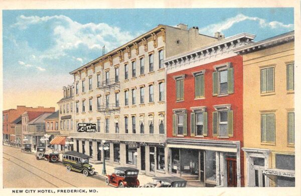 Frederick Maryland New City Hotel, White Border Vintage Postcard U6541