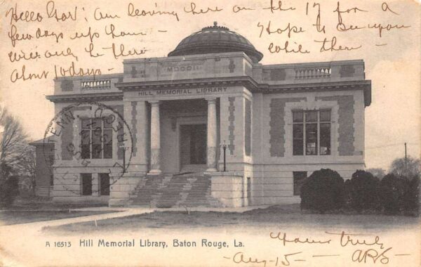 Baton Rouge Louisiana Hill Memorial Library Sepia Tone Lithograph PC U6546