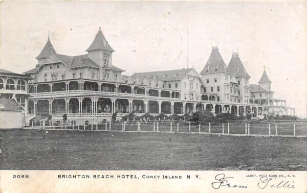 Coney Island New York Brighton Beach Hotel B/W Lithograph Vintage Postcard U6553