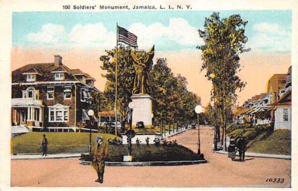 Long Island New York Soldiers' Monument, Jamaica, Color Lithograph PC U6557