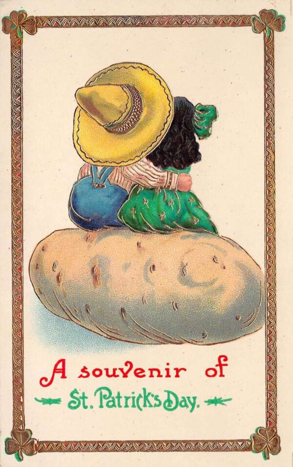 St. Patrick's Day Souvenir Couple Seated On Potato, Clover Border PC U6563