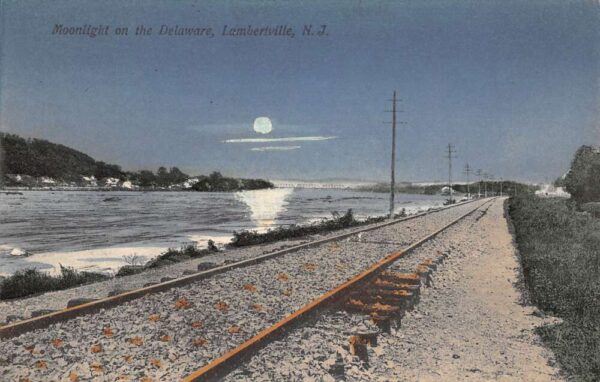 Lambertville New Jersey Moonlight On The Delaware Color Lithograph PC U6566