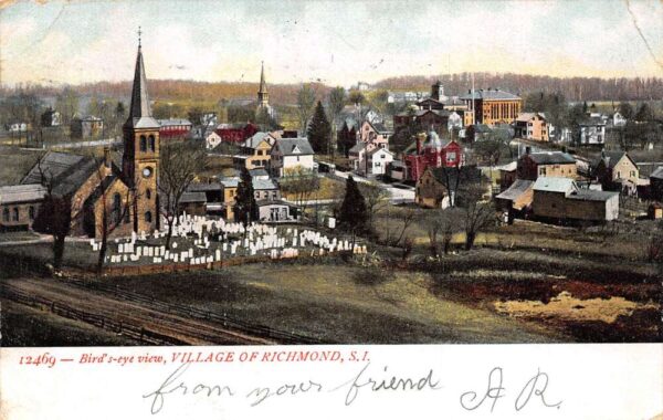Staten Island New York Bird's Eye View Of Richmond Color Lithograph PC U6567