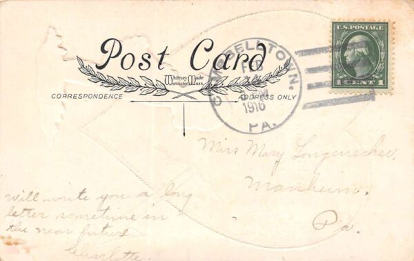 Valentine's Day Girl W/ Cupid's Arrow & Heart Whitney Made Vintage PC U6575 - Image 2