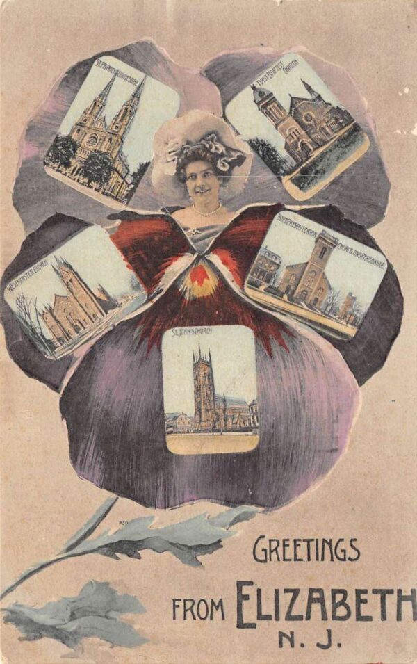 Elizabeth New Jersey Greetings From Elizabeth Multi-View Lithograph PC U6650