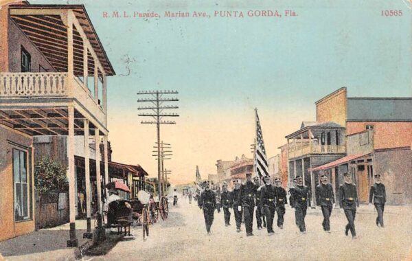Punta Gorda Florida R.M.L. Parade, Marian Ave., Color Lithograph Postcard U6659