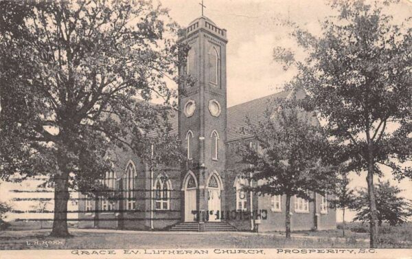 Prosperity South Carolina Grace Evangelical Lutheran Church,B/W Lithograph PC U6669