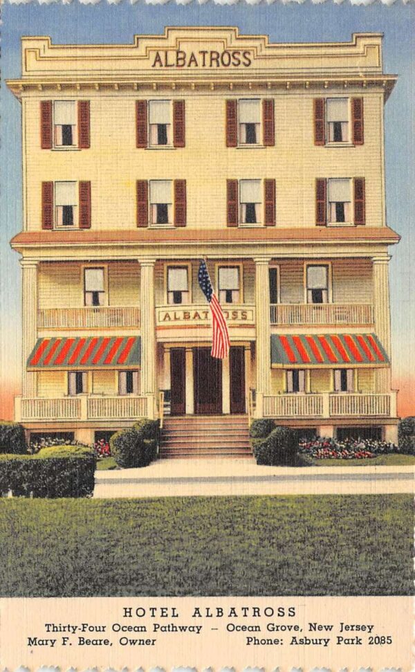 Ocean Grove New Jersey Hotel Albatross, Exterior Color Linen Vintage PC U6689