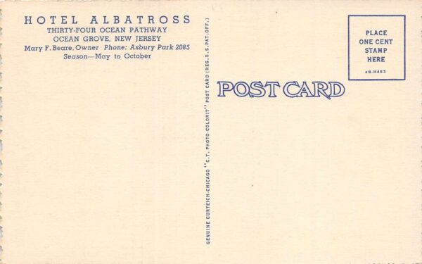 Ocean Grove New Jersey Hotel Albatross, Exterior Color Linen Vintage PC U6689 - Image 2