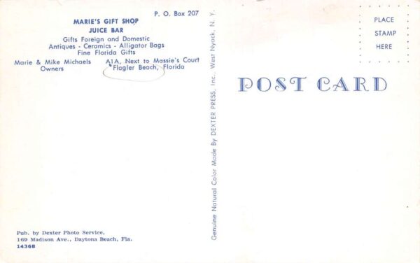 Flagler Beach Florida Marie's Gift Shop & Juice Bar Photochrome PC U6718 - Image 2