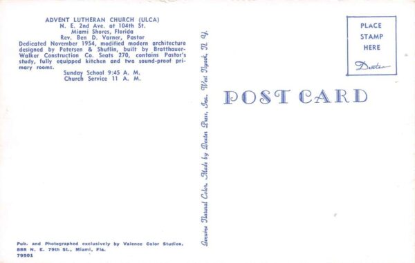Miami Shores Florida Advent Lutheran Church Multi-View Chrome Vintage PC U6722 - Image 2