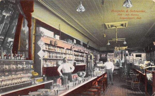 Logansport Indiana Busjahn & Schneider Drug Store, Color Lithograph PC U6728
