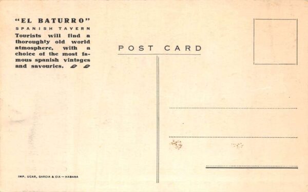 Havana Cuba El Baturro Spanish Tavern Advertising Vintage Postcard AA69236 - Image 2