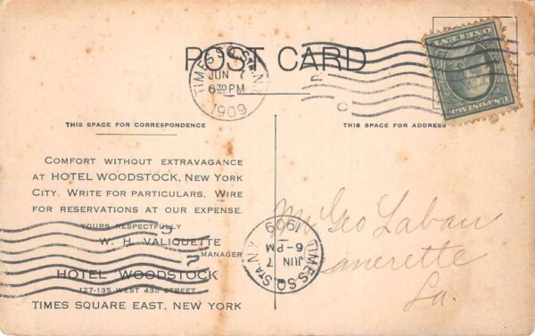 New York City Times Square Hotel Woodstock Vintage Postcard AA69240 - Image 2