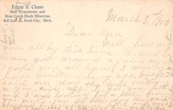 Kent City Michigan Edgar Chase Chicken Farming Advertising Postcard AA69241 - Image 2