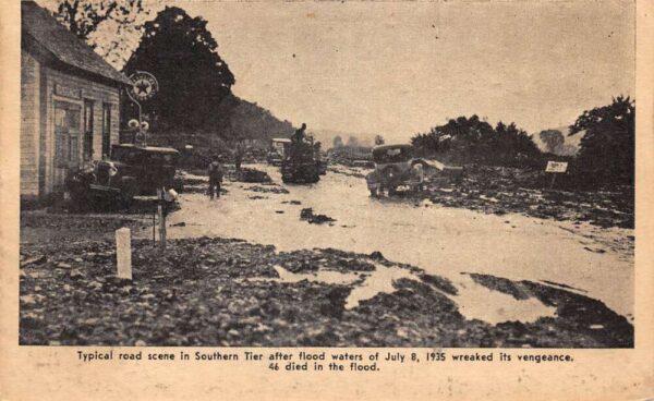 Southern Tier New York 1935 Flood Disaster Road Scene Vintage Postcard AA69246